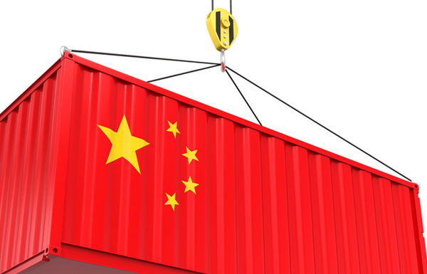 Container with China Flag and Crane Hook